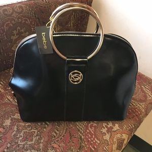 Bebe Black Purse with Gold Ring Handles